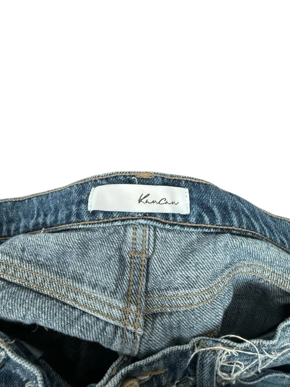 KanCan Angelina Slim Straight Jeans Womens 9 / 28 Blue Ankle Fringe High Rise